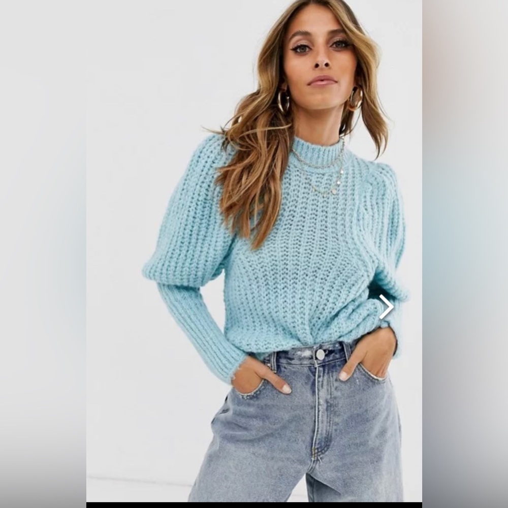 ASOS DESIGN chunky rib balloon sleeve jumper in lofty yarn